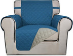 PureFit Reversible Quilted Sofa Cover, Water Resistant Slipcover Furniture Protector, Washable Couch Cover with Non Slip Foam and Elastic Straps for Kids, Pets (Small, Peacock Blue/Beige)
