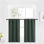 RYB HOME Kitchen Blackout Curtains Over Sink 36 inch Length, Rod Pocket Summer Light UV Blocking Energy Efficient, Cabinet Shelf Cupboard Coverings, Width 29 by Length 36, Dark Green, 2 Panels