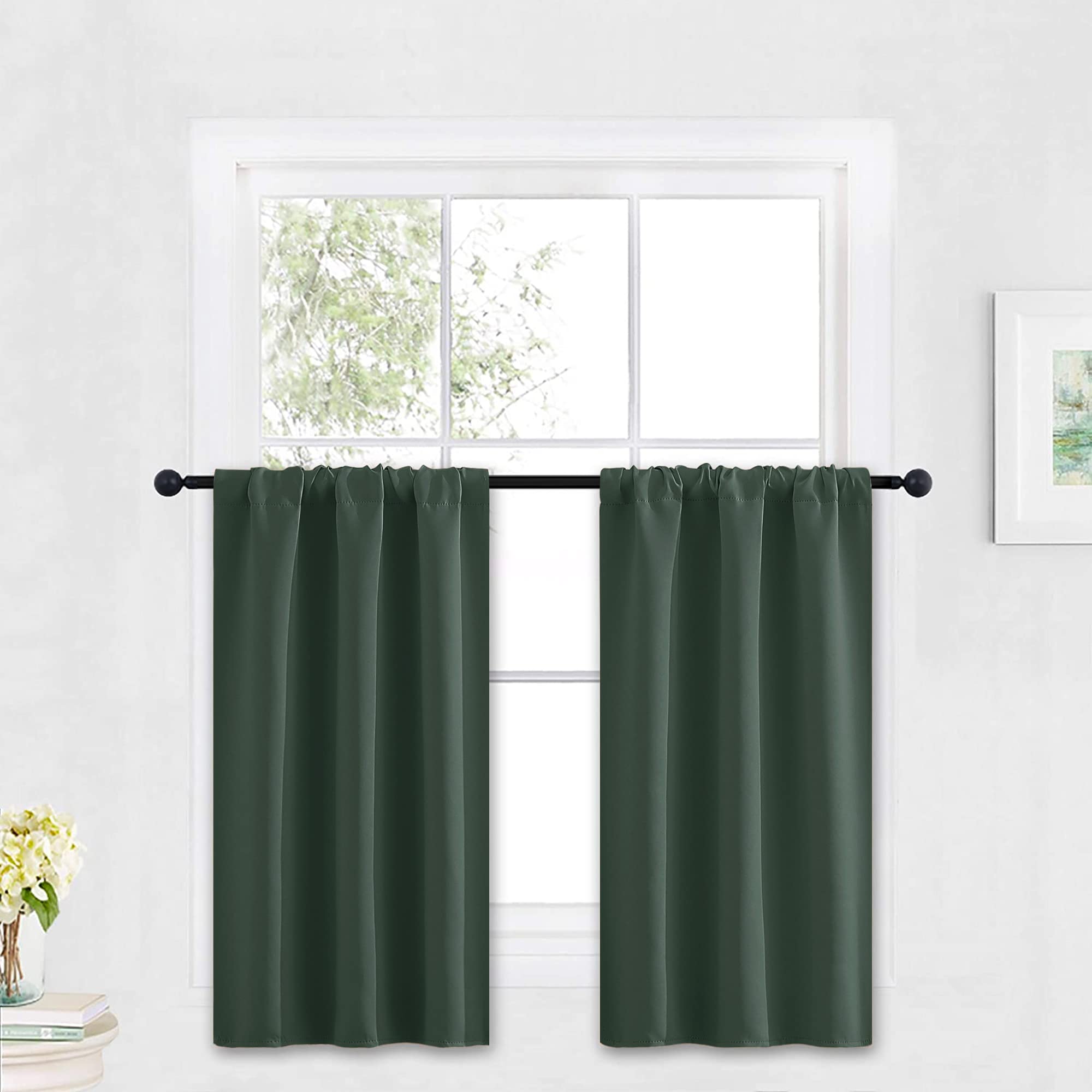 RYB HOME Kitchen Blackout Curtains Over Sink 36 inch Length, Rod Pocket