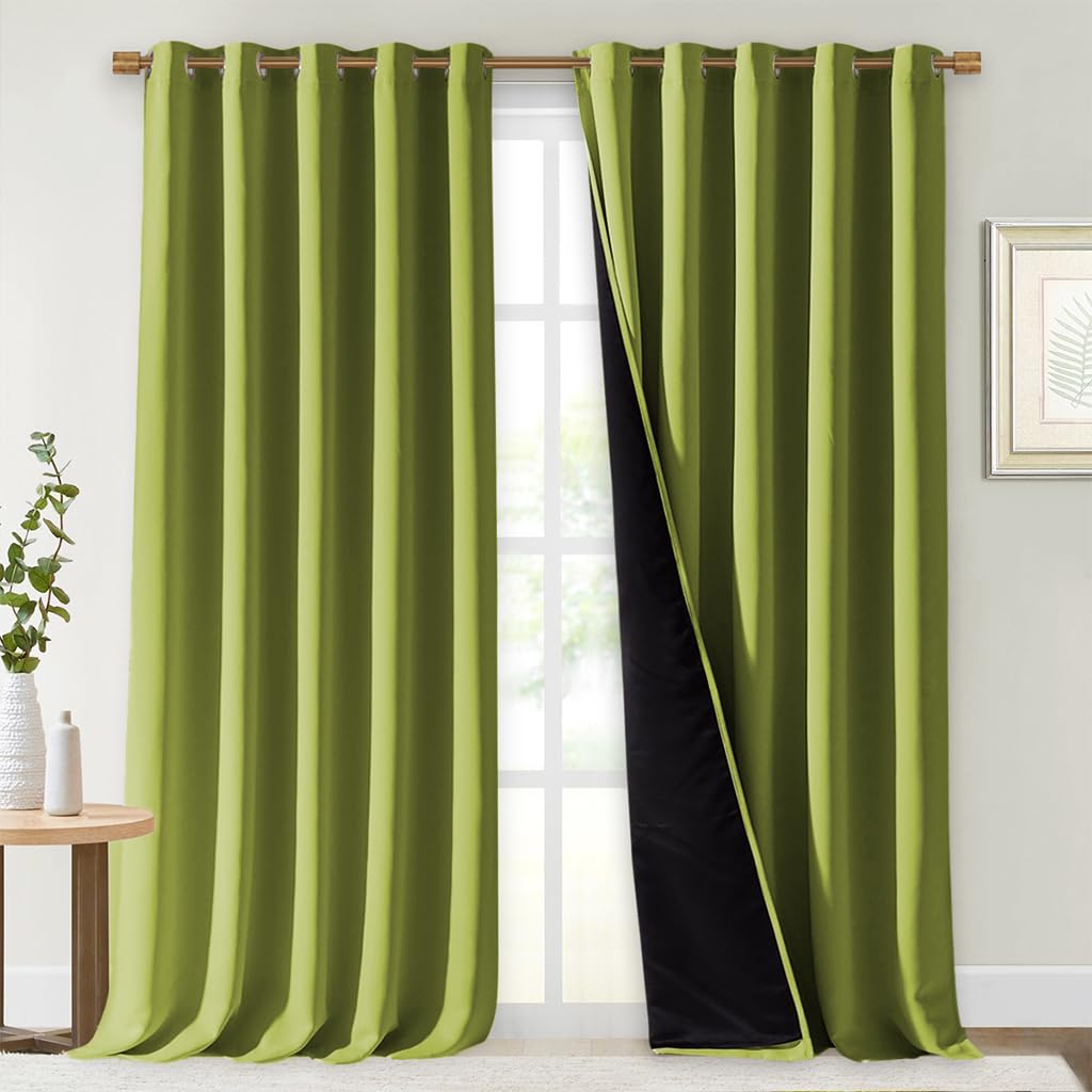 NICETOWN Full Shading Curtains for Windows, Fresh Green, Pack of 2, 62 inches W x 95 inches L, Super Heavy-Duty Black Lined Blackout Curtains for Bedroom, Privacy Assured Window Treatment