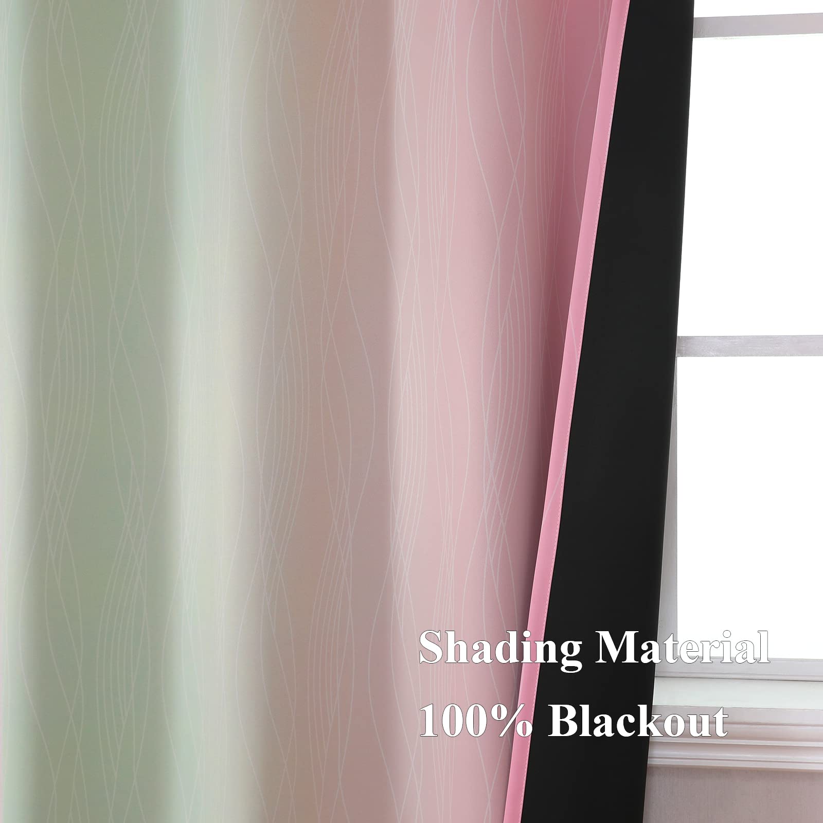 Estelar Textiler Sage Green and Pink Ombre Blackout Curtains for Bedroom