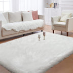 Faux Fur Area Rug, White Fluffy Rugs for Bedroom Living Room, 4'x6' Soft Shaggy Fuzzy Rug for Nursery, Indoor Plush Floor Carpets for Kids Girls Boys Teen Dorm, Cute Home Decor, Rectangle