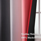 Estelar Textiler Ombre Red and Black Curtains 45 Inch Length 2 Panels, 100% Blackout Curtains for Living Room, Grommet Thermal Insulated Drapes, Full Light Blocking Curtains for Bedroom, 42x45 Inch