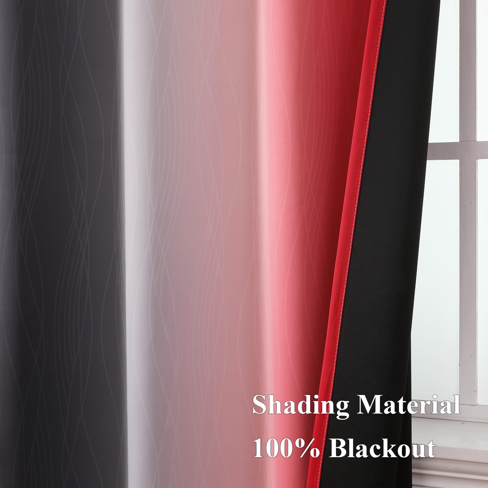 Estelar Textiler Red and Black Ombre Blackout Bedroom Curtains 72 Inch Long