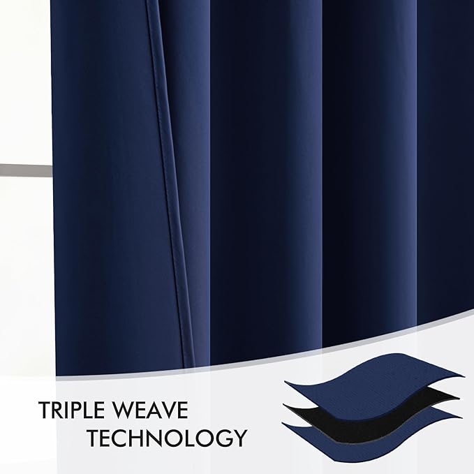 MIULEE Navy Blue Back Tab Blackout Curtains 52x96 Inch Long 2 Panels Set