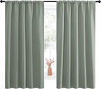 NICETOWN Window Curtains Blackout Drapes - Thermal Insulated Solid Rod Pocket Blackout Curtains/Draperies for Living Room (Greyish Green, One Pair, 52 by 63-Inch)