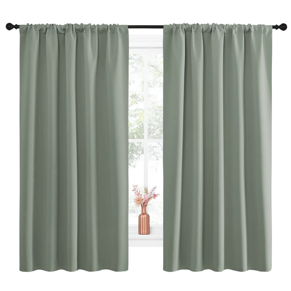 NICETOWN Window Curtains Blackout Drapes - Thermal Insulated Solid Rod Pocket Blackout Curtains/Draperies for Living Room (Greyish Green, One Pair, 52 by 63-Inch)
