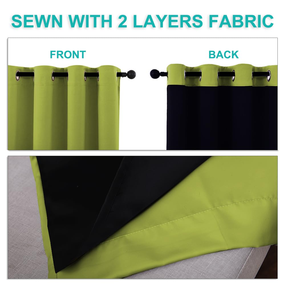 NICETOWN Full Shading Curtains for Windows, Fresh Green, Pack of 2, 62 inches W x 95 inches L, Super Heavy-Duty Black Lined Blackout Curtains for Bedroom, Privacy Assured Window Treatment