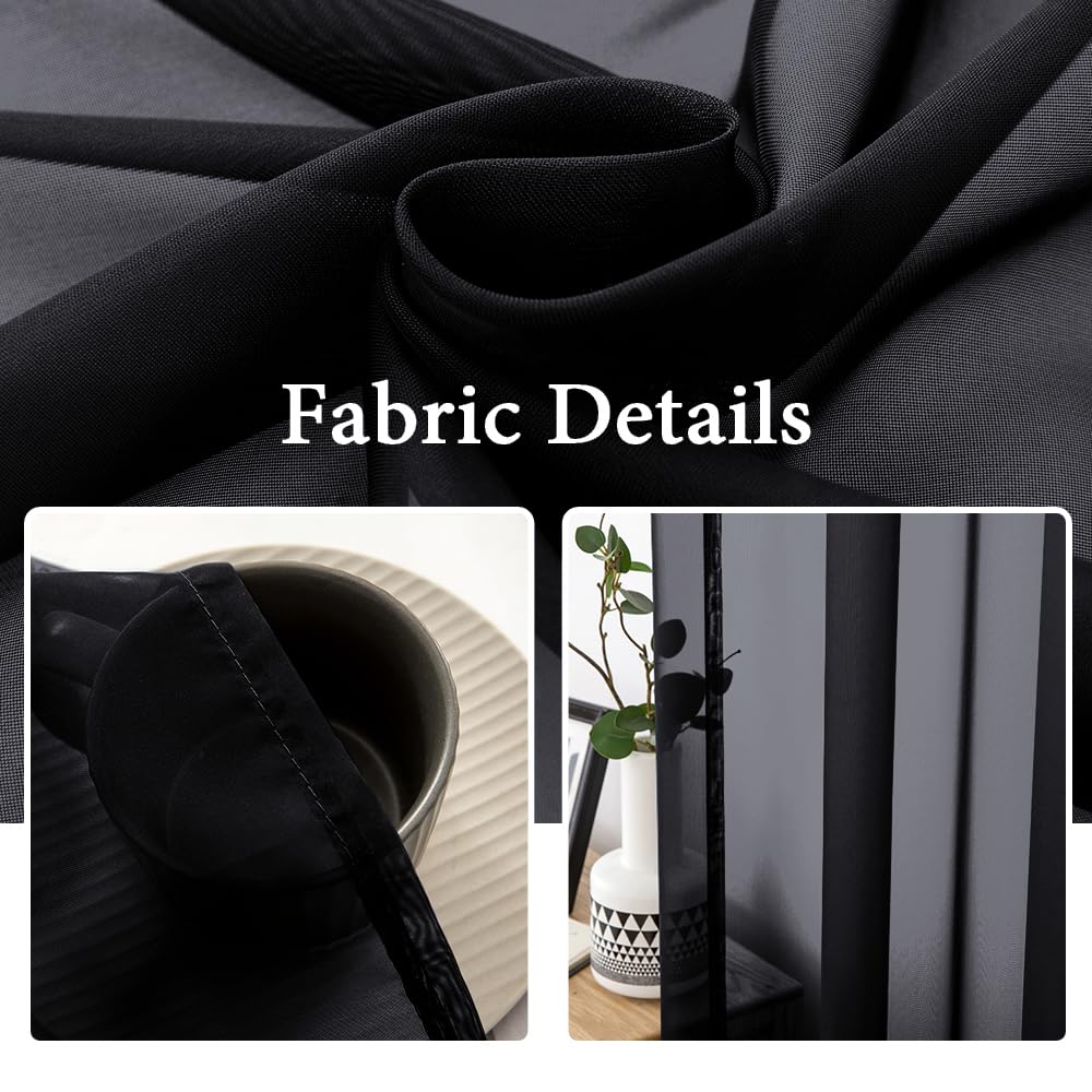 MIULEE 2 Panels Sheer Curtains for Living Room 54 X 63 Inches Black