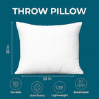 LANE LINEN Throw Pillow Insert - Pack of 2 16x16 Pillow Inserts for Decorative Pillow Covers, Throw Pillows Insert for Couch - White