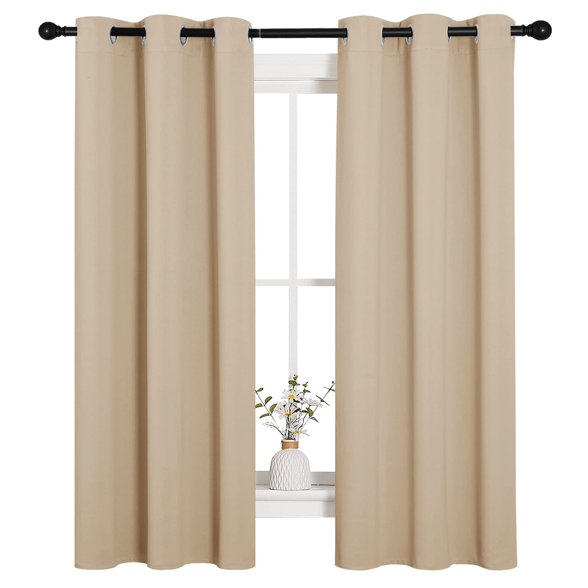 NICETOWN Black Blackout Curtains for Living Room 34" w x 63" L 2 Panels