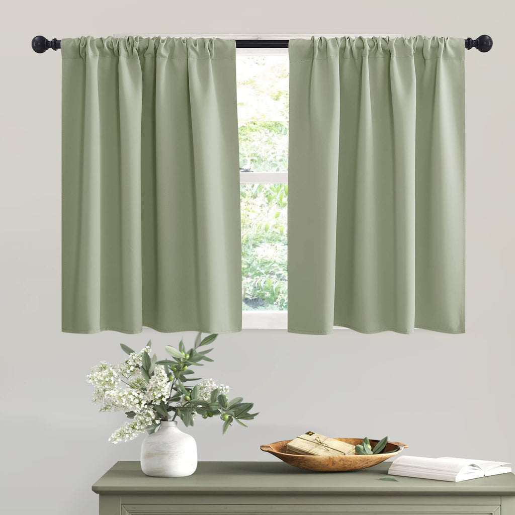 RYB HOME Short Sage Green Blackout Curtains for Small Bedroom Window Cafe