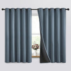 SimpleHome 100% Blackout Curtains for Bedroom,Thermal Insulated Stone Blue Grommet Window Drapes Room Darkening Curtains for Living Room with Black Back,62 x 63 Inch,2 Panels