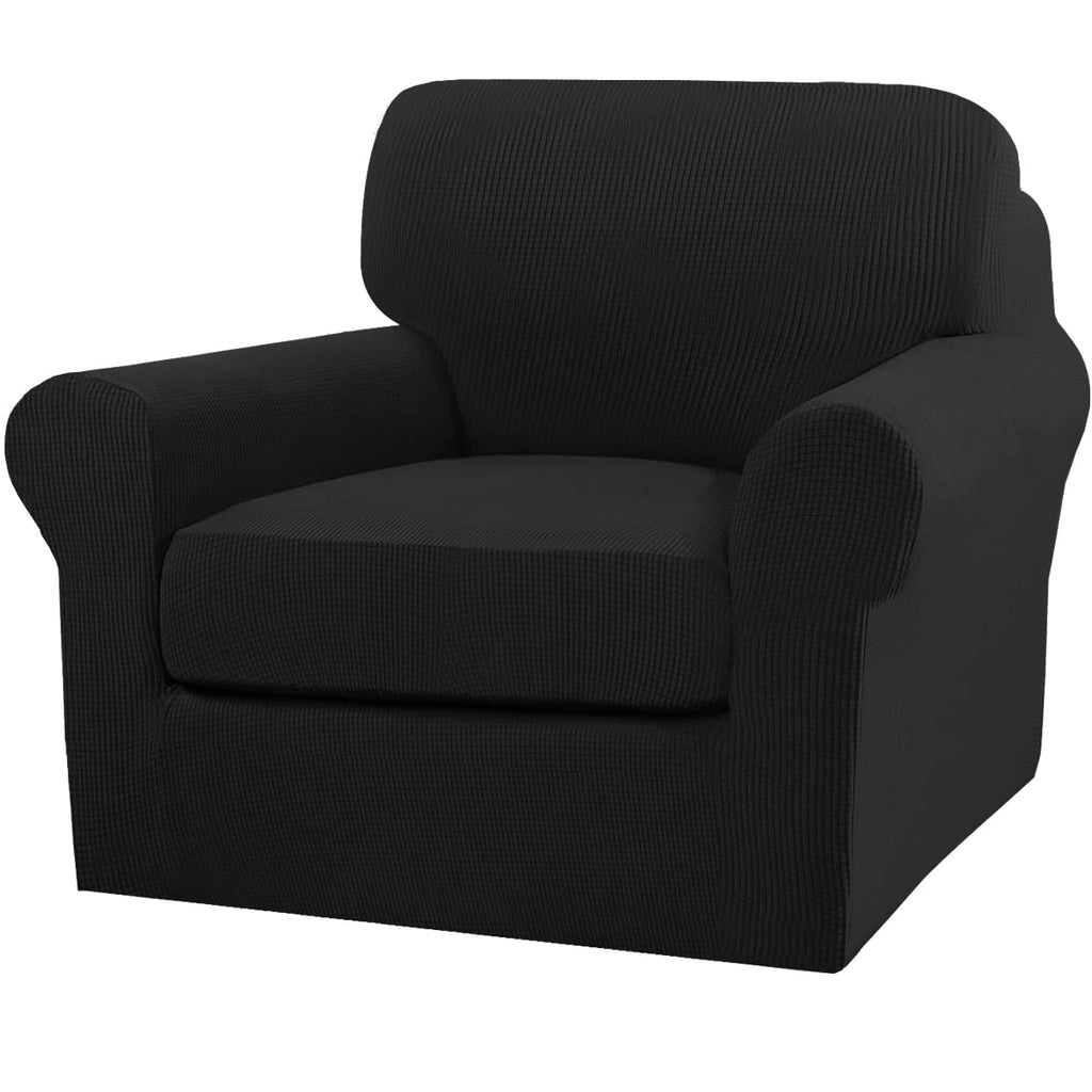 Turquoize 2 Piece Chair Covers Chair Slipcovers for Living Room Armchair Couch Cover Chair Sofa Cover with Individual Cushion Covers Furniture Cover for Chairs Feature Jacquard Fabric (Chair, Black)