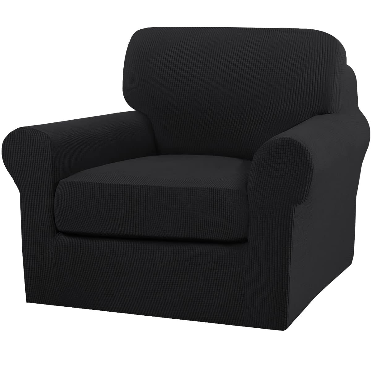 Turquoize 2 Piece Chair Covers Chair Slipcovers for Living Room Armchair Couch Cover Chair Sofa Cover with Individual Cushion Covers Furniture Cover for Chairs Feature Jacquard Fabric (Chair, Black)