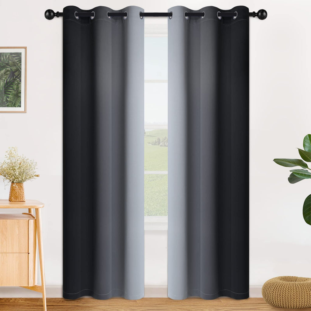 SimpleHome Ombre Black to Grey White Curtains for Living Room 42Wx84L