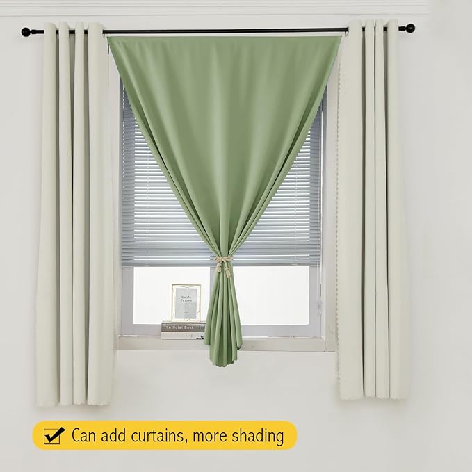 Magic Tape Blackout Curtains for Bedroom No Drillng Self Adhesive Curtains No Rod Small Window, 59" W X 84" L, Sage Green, 1 Panel