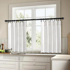 MIULEE White Curtains 36 Inch Length 2 Panels, Soft Thick Linen Textured Semi Sheer Light Filtering Kitchen Window Curtains Over Sink Small Tier for Bathroom Window Back Tab Rod Pocket