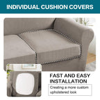 Turquoize 4 Piece Couch Covers for 3 Cushion Couch Sofa Pet Friendly Stretch Couch Cover for Dogs Washable Sofa Covers with Individual Couch Cushion Covers, Jacquard Fabric (3 Cushion Sofa, Taupe)