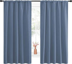 NICETOWN Blackout Curtains for Living Curtains, Window Treatment Blackout Curtain Panels, Home Decor Thermal Insulated Solid Drapes for Bedroom (Stone Blue, Set of 2, 52 by 63 Inch)