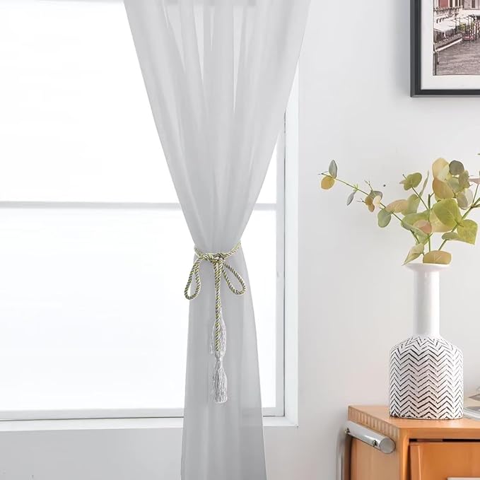SpaceDresser Basic Rod Pocket Sheer Voile Window Curtain Panels Silver Grey 1 Pair 2 Panels 52 Width 36 Inch Long for Kitchen Bedroom Children Living Room Yard（Silver Grey, 52W x 36L）