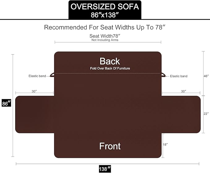 U-NICE HOME Large Sofa Cover Reversible Couch Cover for Dogs with Elastic Straps Water Resistant Furniture Protector for Pets Couch Cover for 4 Cushion Couch (Oversized Sofa, Black/Grey)