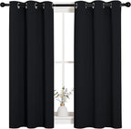 NICETOWN Halloween Bathroom Blackout Curtains and Drapes, Black Solid Thermal Insulated Grommet Blackout Drapery Panels for Window (2 Panels, 34 inches Wide by 45 inches Long, Black)