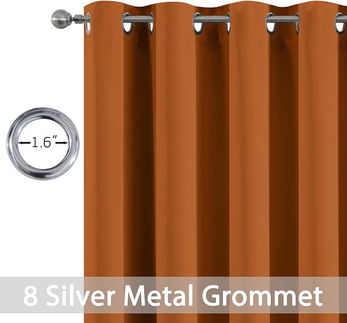 Yakamok Burnt Orange Blackout Curtains with Grommet Orange Room Darkening Thermal Insulated Curtain Set of 2 Drapes for Bedroom Living Room, 52W x 96L,2 Panels