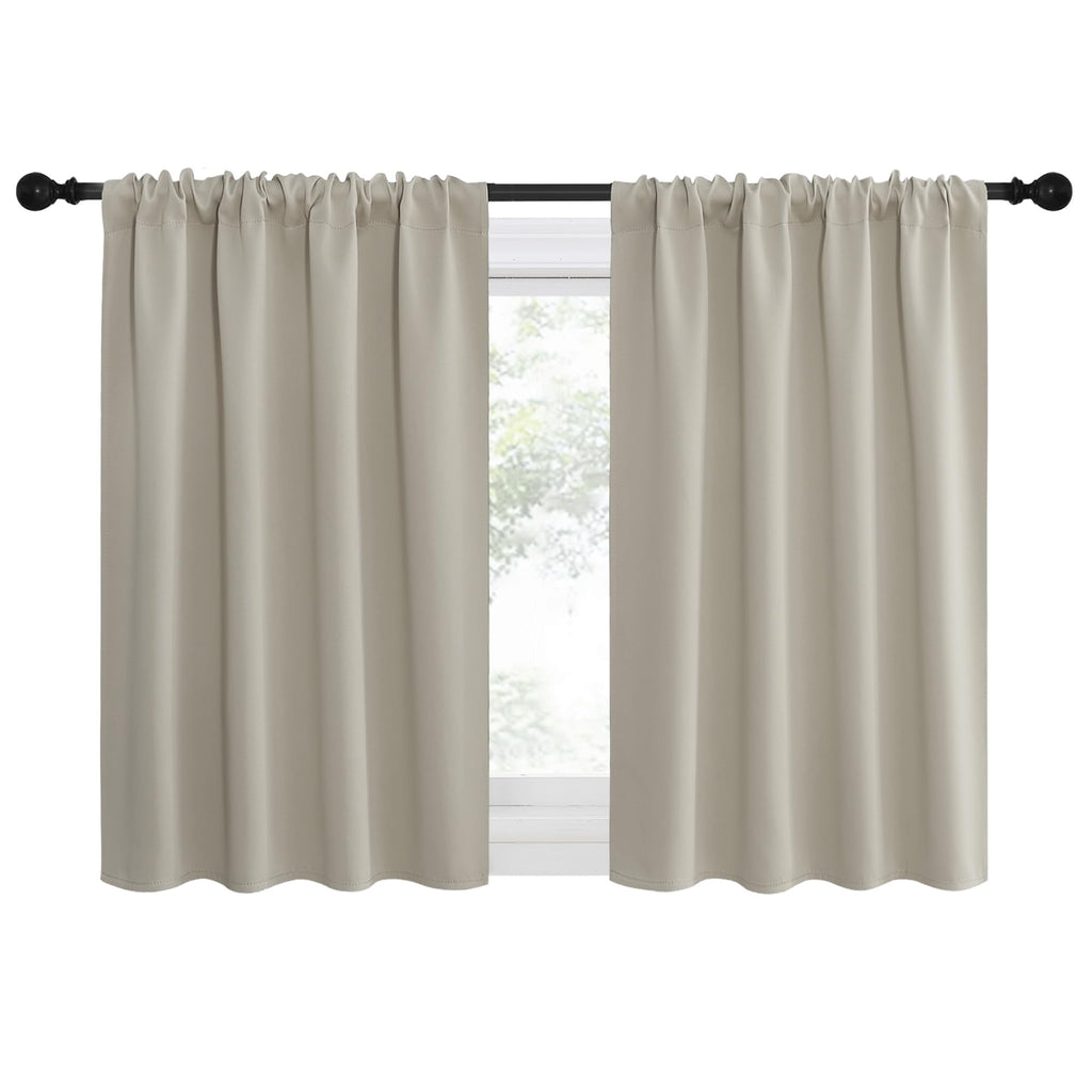 NICETOWN 2 Panels Blackout Curtains, Rod Pocket Thermal Insulated Drapes for Kitchen, Heavy Duty Small Window Treatment for Dorm Room, Studio Apartment, Basement (Natural, W42 x L30)