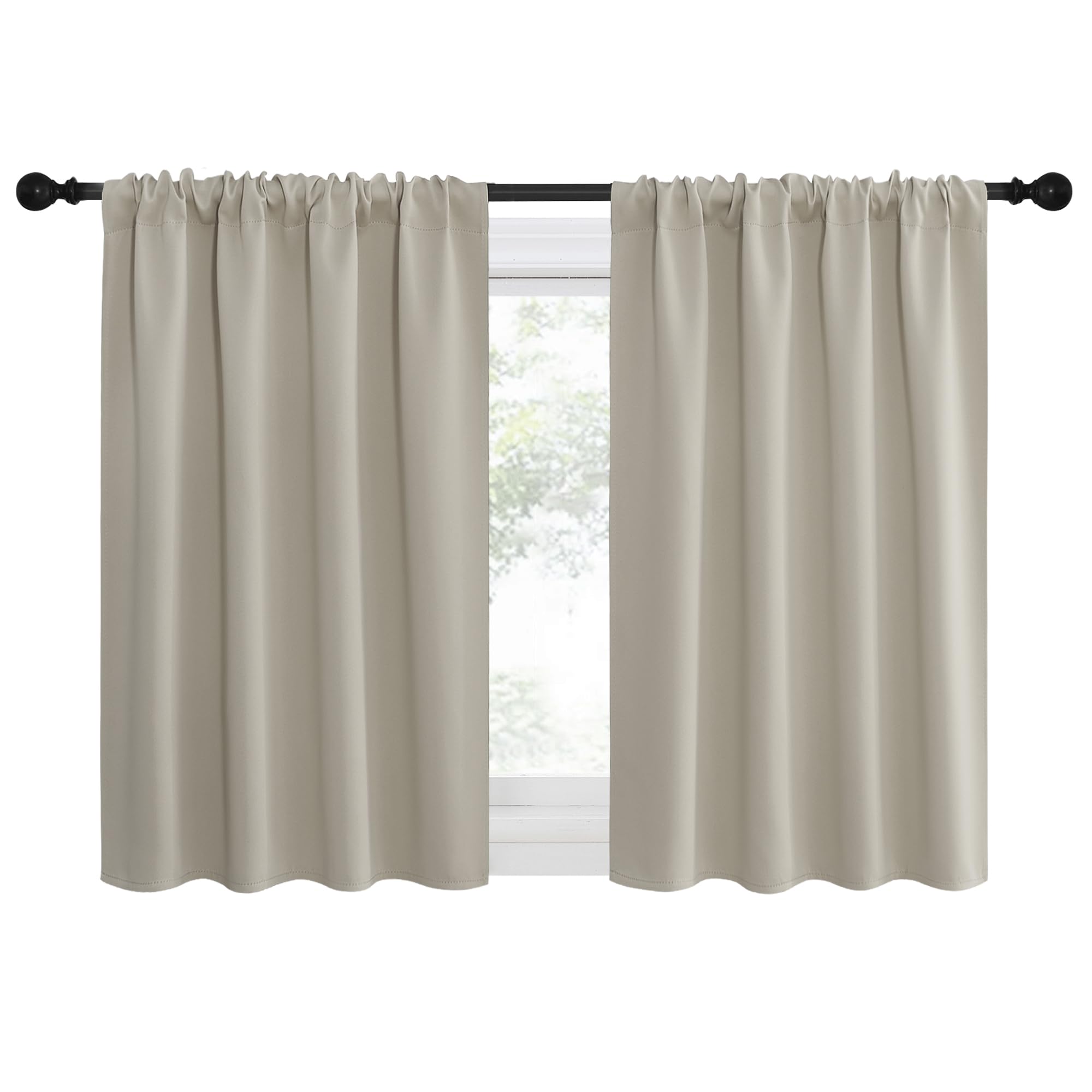 NICETOWN 2 Panels Blackout Curtains, Rod Pocket Thermal Insulated Drapes for Kitchen, Heavy Duty Small Window Treatment for Dorm Room, Studio Apartment, Basement (Natural, W42 x L30)