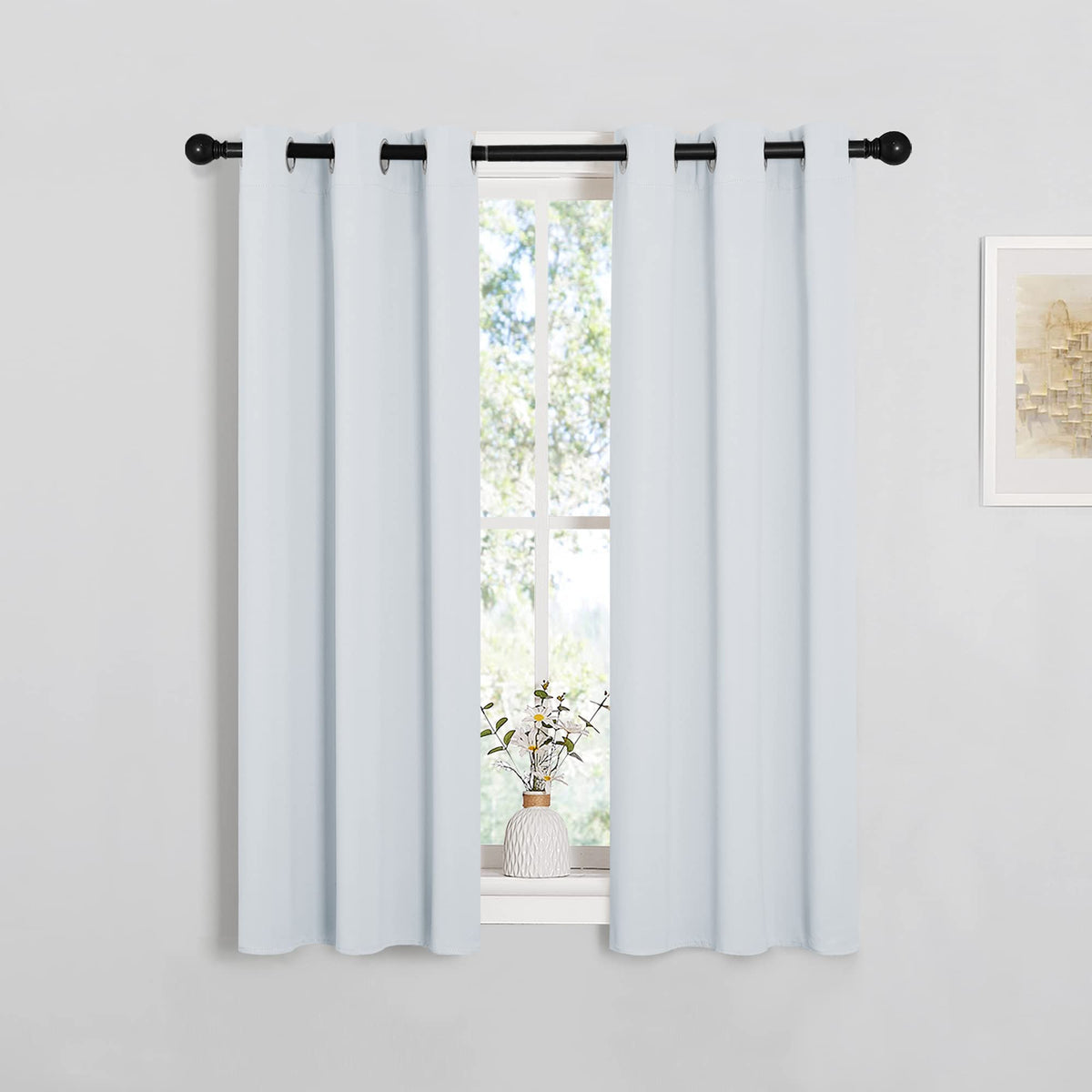NICETOWN Grey Blackout Curtain Panels for Bedroom, 2 Panels, W29 x L40 inches, Grey, Thermal Insulated Grommet Top Blackout Kitchen Draperies and Drapes