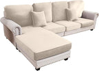Couch Cover 4-Piece Elastic Velvet Couch Cushion Covers & Chaise Slipcovers for L-Shaped Sofas - Sofa Seat Covers Washable, Soft Protector for Couches (3 Seater + Chaise, Cream)