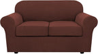H.VERSAILTEX 3 Piece Stretch Sofa Covers for 2 Cushion Loveseat Couch Covers for Living Room Sofa Slipcovers (Base Cover Plus 2 Seat Cushion Covers) Thicker Jacquard Fabric (Medium Sofa, Burnt Brick)