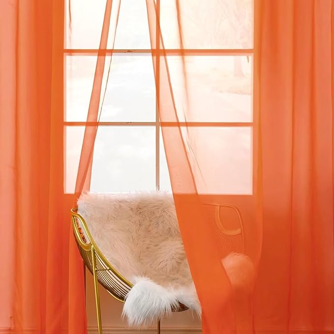 SpaceDresser Burnt Orange Sheer Curtains 4 Panels Rod Pocket Semi-Sheer Curtain 90 Inches Long Light Filtering Voile Window Drapes for Bedroom Living Room Kitchen, Each 52W x 90L