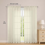 OWENIE Cream Sheer Curtains 72 Inches Long 2 Panels Set, Transparent Voile Sheer Curtain for Living Room Bedroom Window Sliding Glass Door Treatment, 59 x 72 Inch, Cream