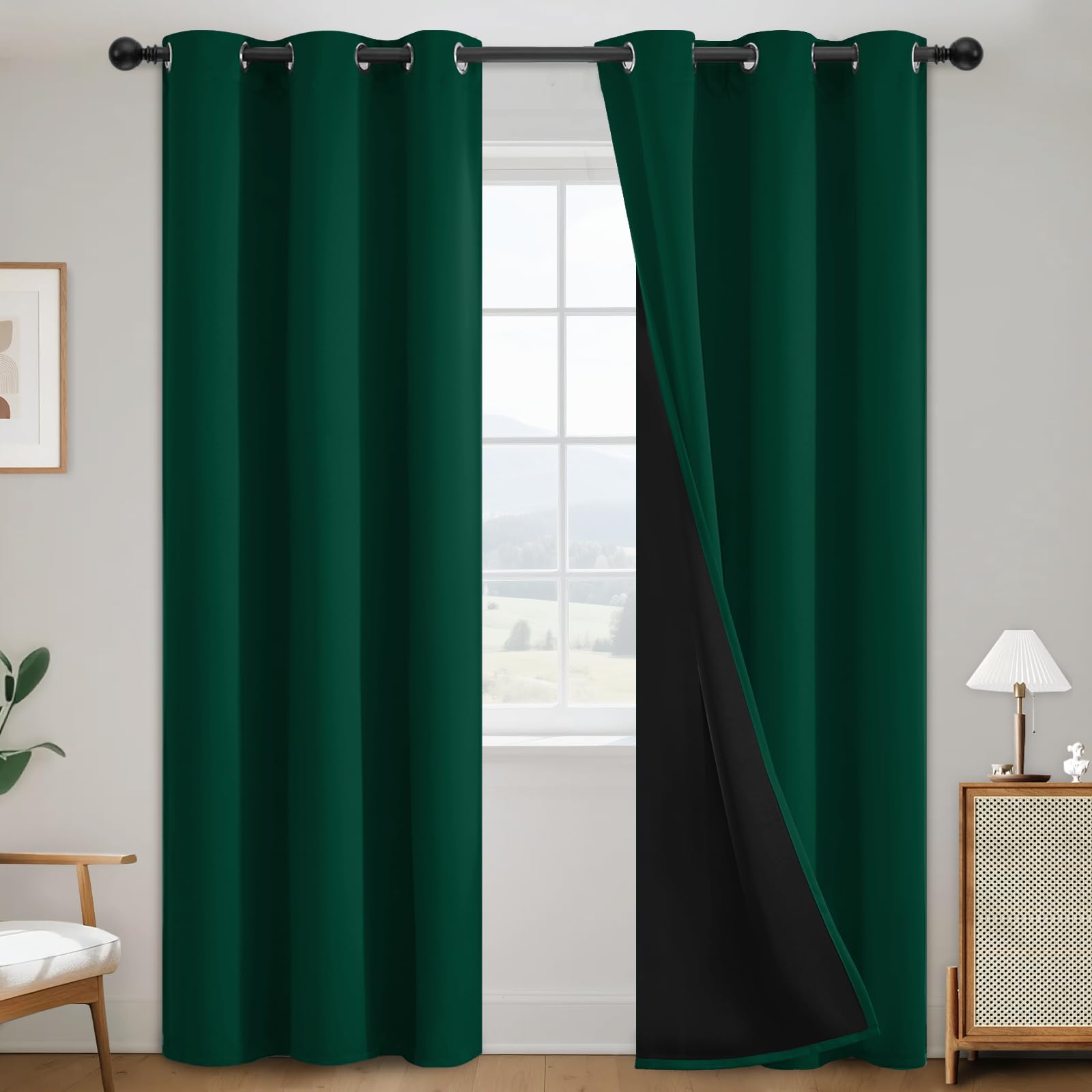 SimpleHome Dark Green 100% Blackout Curtains Room Darkening Living Room 84
