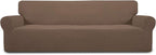 Easy-Going Stretch 4 Seater Sofa Slipcover 1-Piece Sofa Cover Furniture Protector Couch Soft with Elastic Bottom for Kids, Polyester Spandex Jacquard Fabric Small Checks Brown