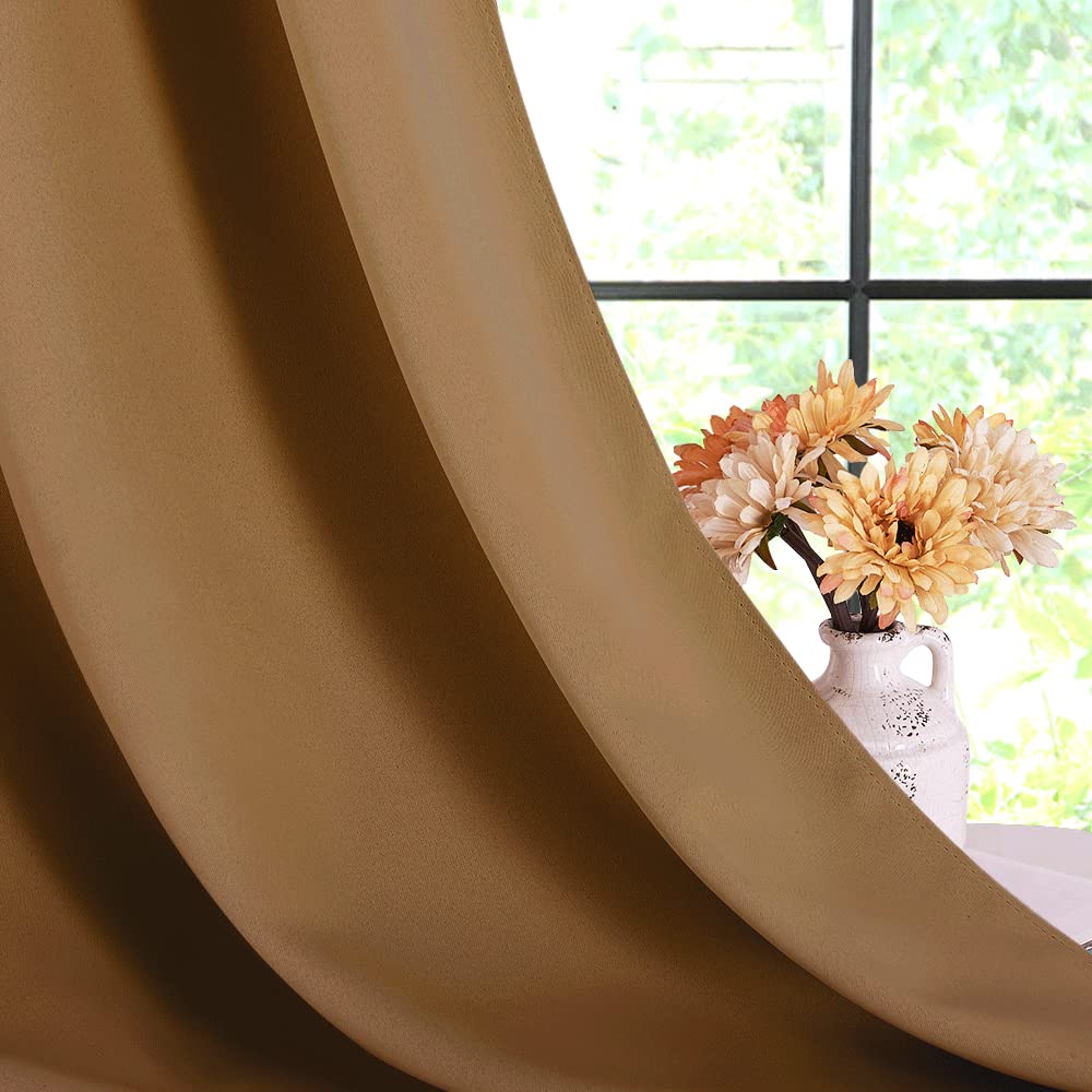 NICETOWN Blackout Curtain Panels for Bedroom, Gold Brown, 2 Panels, W70 x L63-inch, Grey, Thermal Insulated Grommet Top Blackout Draperies and Drapes for Basement