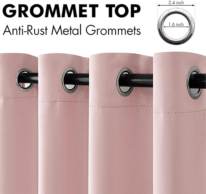 MIULEE Light Pink Room Darkening Curtains Thermal Insulated Drapes Solid Window Treatment Set Grommet Top Light Blocking Blackout Curtain for Living Room/Bedroom 2 Panels 52 x 84 inch Baby Pink