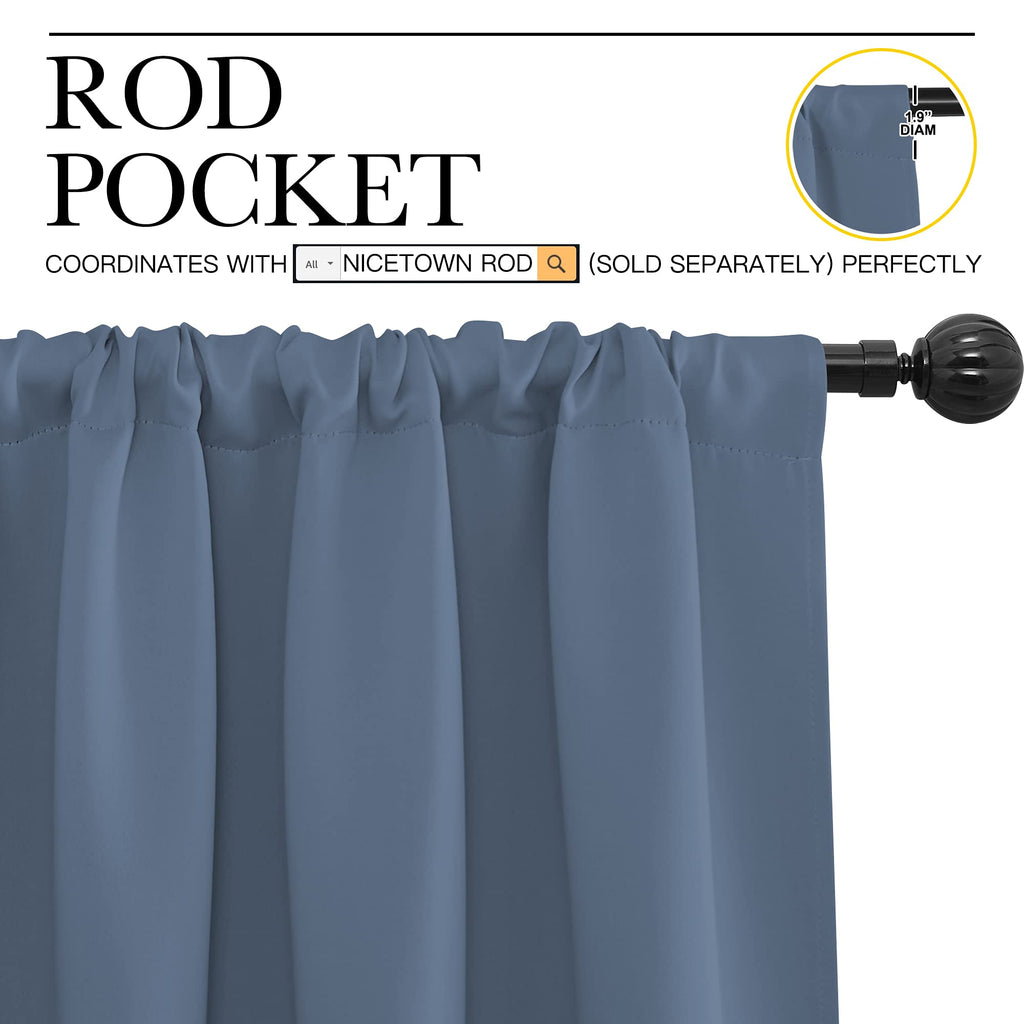 NICETOWN Kitchen Curtains, Short Blackout Curtains & Drapes, Small Window Rod Pocket Draperies for Bedroom (Stone Blue, 34 in x 54 in (W x L), Set of 2)