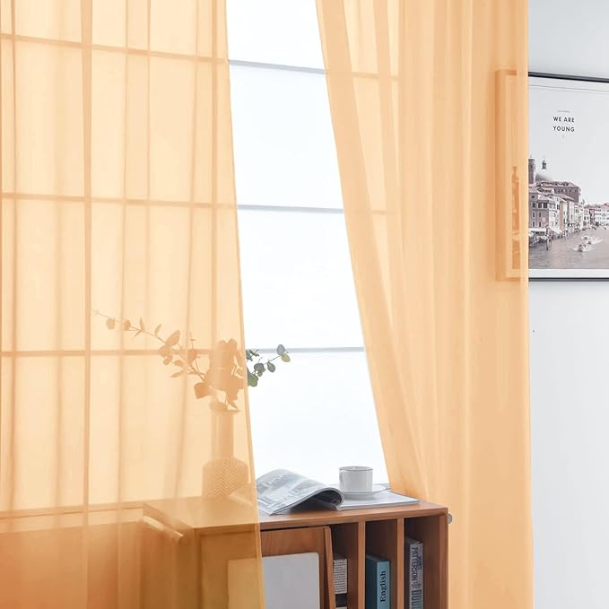 SpaceDresser Basic Rod Pocket Sheer Voile Window Curtain Panels White 1 Pair 2 Panels 60 Width 72 Inch Long for Kitchen Bedroom Children Living Room Yard（Beige，60Wx 72L）