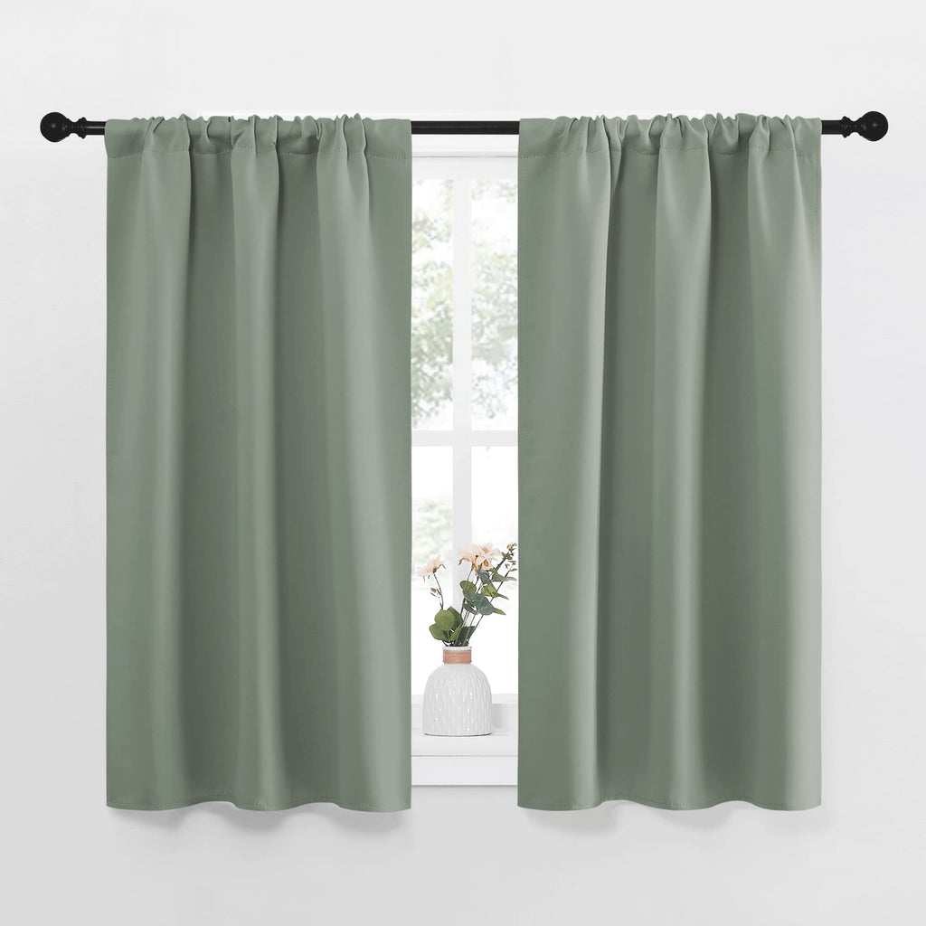 NICETOWN Window Curtains Blackout Drapes - Thermal Insulated Solid Rod Pocket Blackout Curtains/Draperies for Living Room (Greyish Green, One Pair, 34 by 45-Inch)