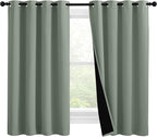 NICETOWN 100% Blackout Curtains 57 inches Long, Double-Deck Completely Blackout Window Treatment Thermal Insulated Lined Drapes for Small Window (Greyish Green, 1 Pair, 55 inches Width Each Panel)