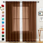SpaceDresser Sheer Voile Window Treatment Rod Pocket Curtain Panels for Kitchen Bedroom Living Room Drapes Sunlight Filtering Privacy Semi Home Decor Assorted (Brown, 52 W x 96 L)