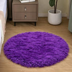 Goolela Purple Fluffy Circle Rug 3ft Faux Fur Rug for Bedroom Dorm Playroom Fuzzy Furry Small Plush Room Décor Washable