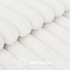 decorUhome Summer Cozy Faux Fur Throw Pillow Covers 22x22 Set of 2 Decorative Soft Plush Striped Modern Farmhouse Boho Couch Euro Sham Pillow Cases with Velvet Back for Sofa Bed Living Room, White