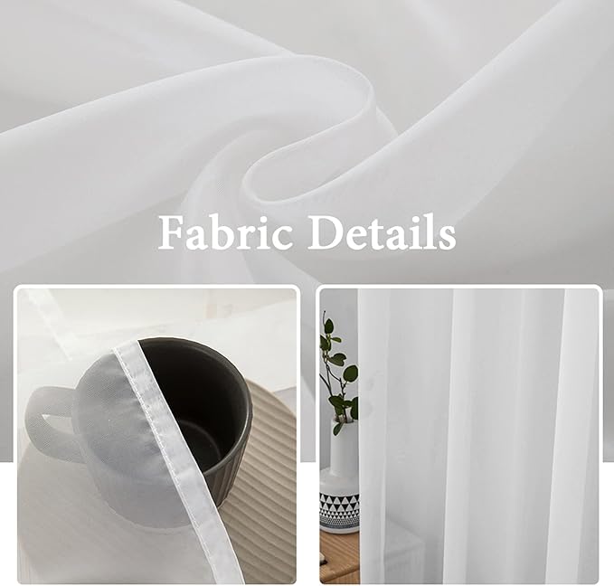 MIULEE White Window Sheer Curtains 2 Panels Width 38 x Length 72 Inches
