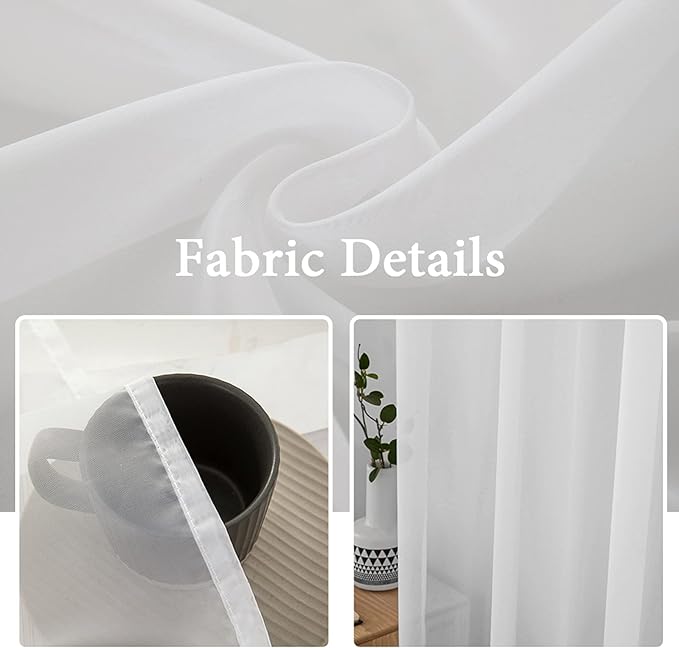 MIULEE White Window Sheer Curtains for Bedroom Living Room Solid Elegant Net Drapes 2 Panels Width 38 x Length 63 Inches