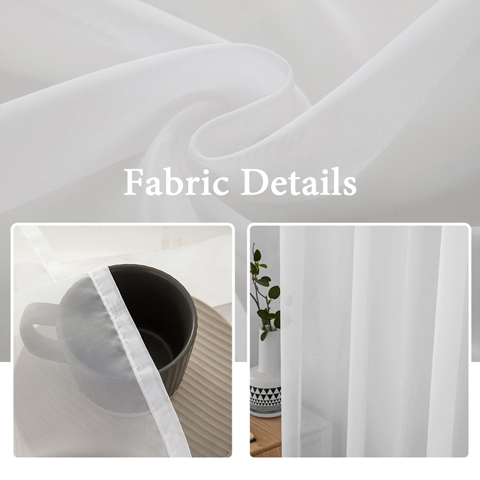MIULEE 2 Panels White Sheer Curtains for Living Room 54 X 54 Inches