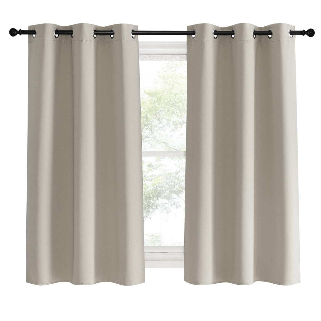 NICETOWN Kitchen Curtains, Short Curtains for Bedroom Windows, Natural, 42" W by 60" L, 1 Pair, Thermal Insulated Room Darkening Curtain Panels for Girls Room, Cafe